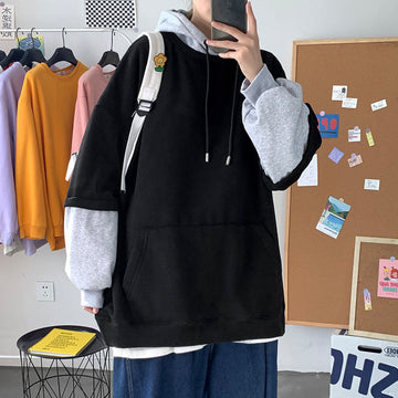 Wiaofellas Autumn Hoodies Men's Fashion Contrast Color Casual Hooded Sweatshirt Men Streetwear Hip-hop Loose Pullover Hoodie Mens M-5XL